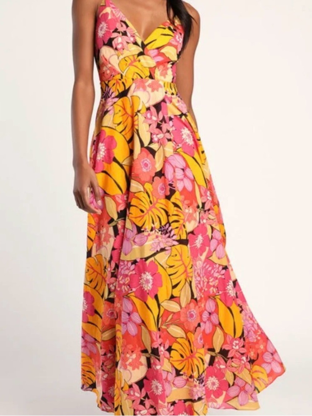 Lulus NWT Cabo Is Calling My Name Orange Floral Print Surplice Maxi Dress Sz S